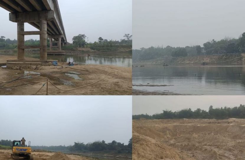 কুলাউড়ায় মনু নদীর চর কেটে কোটি টাকার বালু উত্তোলন ও বিক্রির অভিযোগ